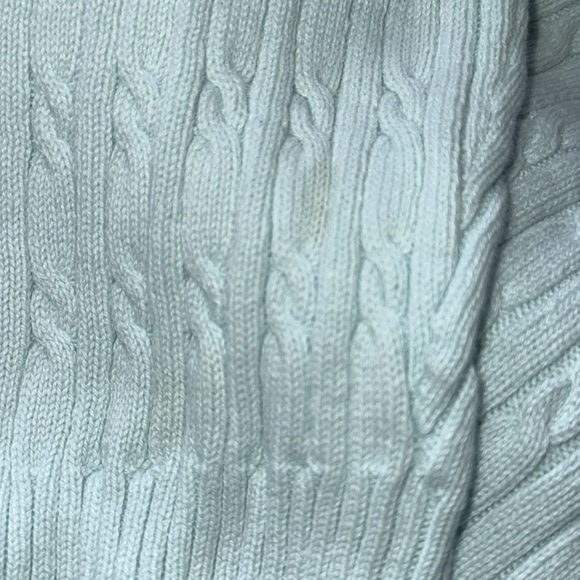 Van Heusen Light Blue Classic Cable Knit Sweater Cotton Ribbed V-Neck Cuffs Hem - Picture 9 of 13